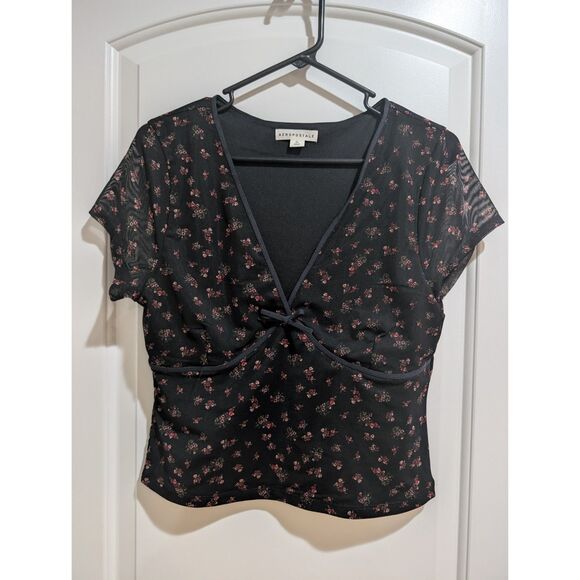 Aeropostale XL V-Neck Crop Mesh Floral top NWT - Picture 1 of 3